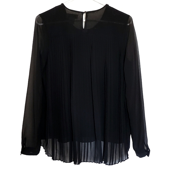 🟢1079 * Carmen Marc Valvo Accordion Pleated Blouse Black Size S - Picture 2 of 10